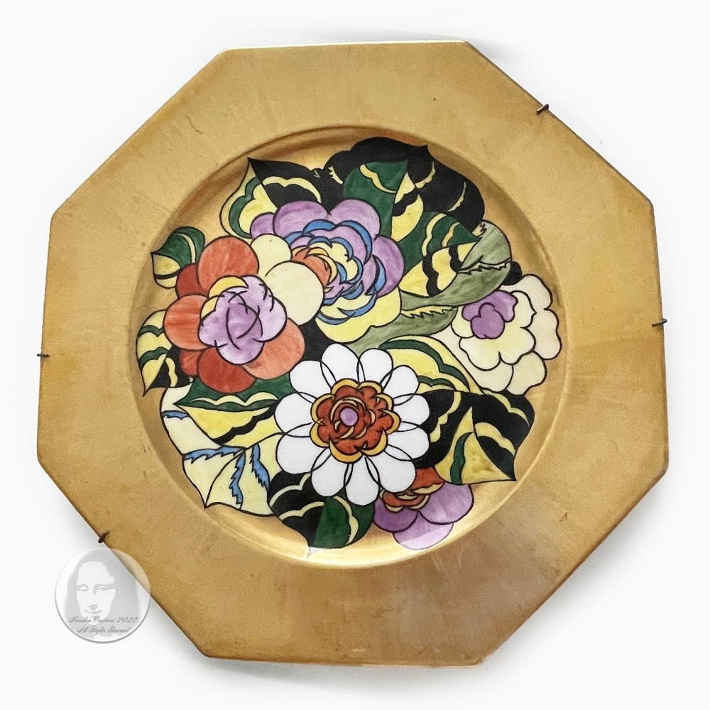 Vintage Rosenthal Plate Wall Art Home Decor Floral Print Gold Octagon 1931